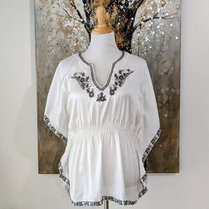 Gracia White Blouse with Black Floral Details